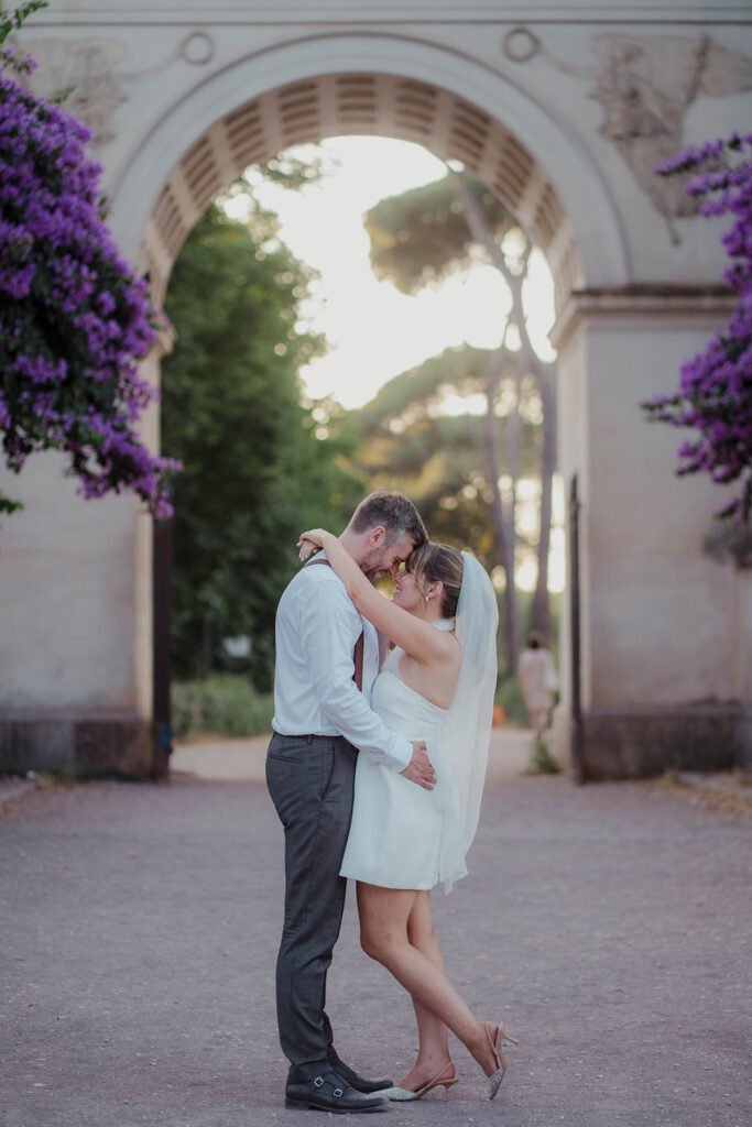Bride and Groom embracing each other's