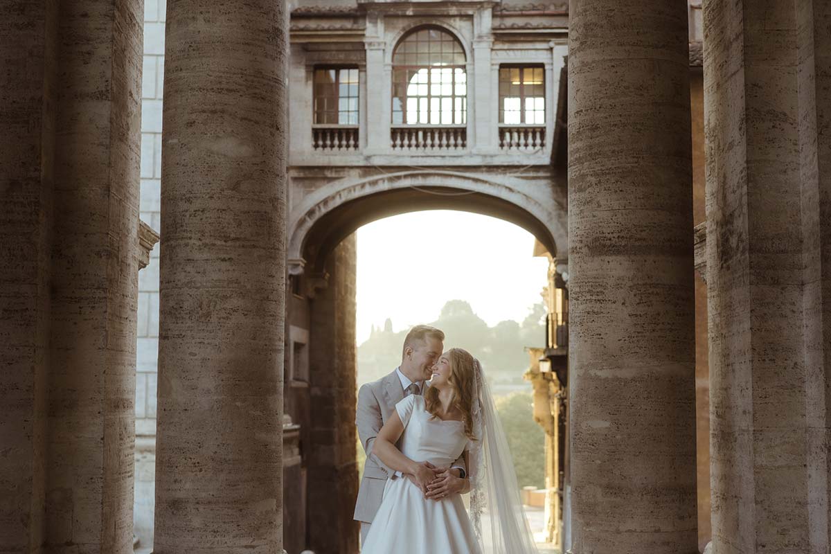 Piazza del Campidoglio colonnade, starting point for a Rome elopement