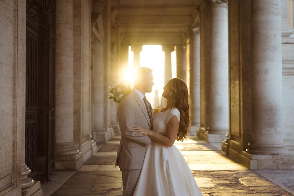 Sunrise light through the colonnade at the Imperial Forum, Rome